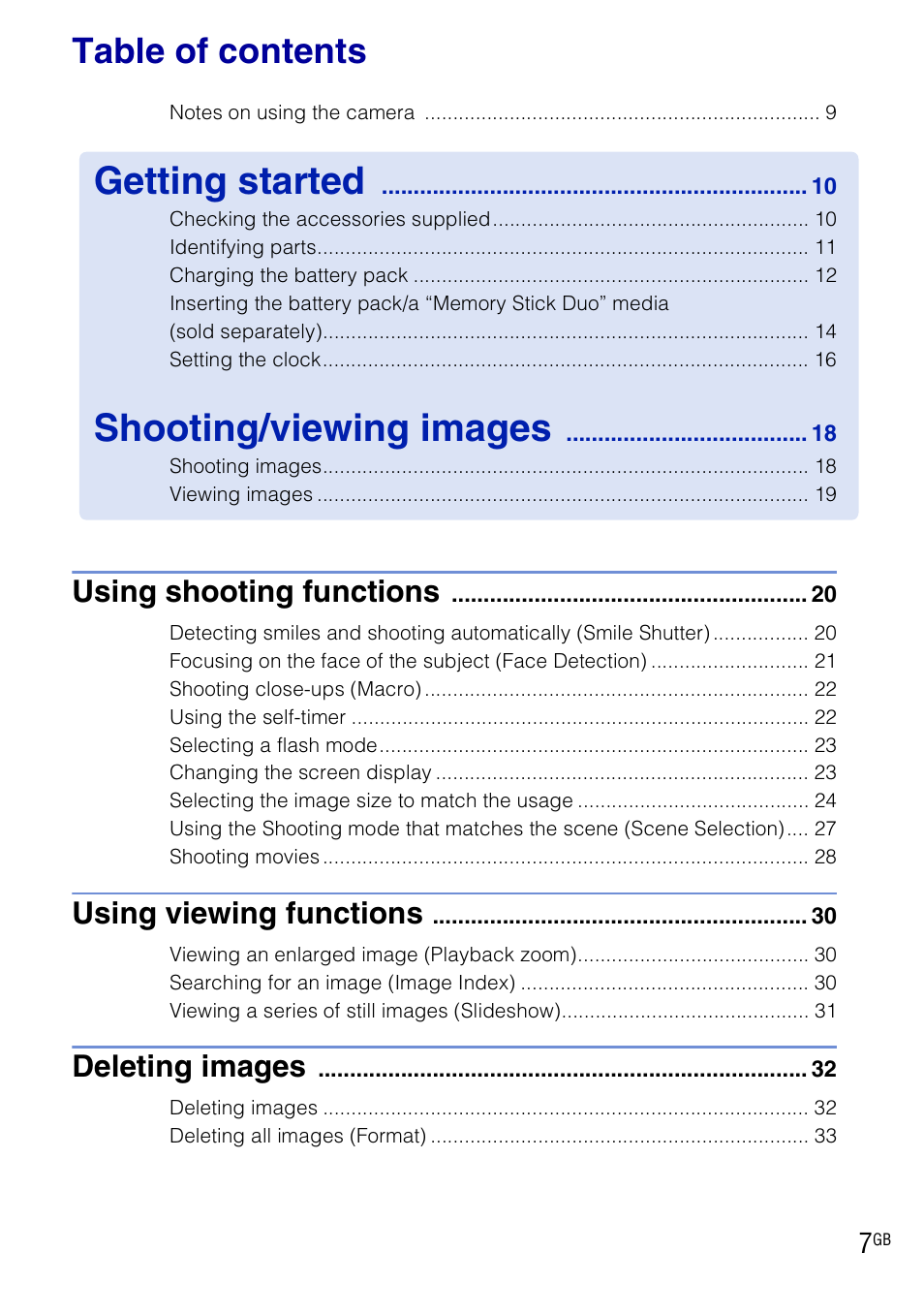 Sony DSC-W190 User Manual | Page 7 / 112