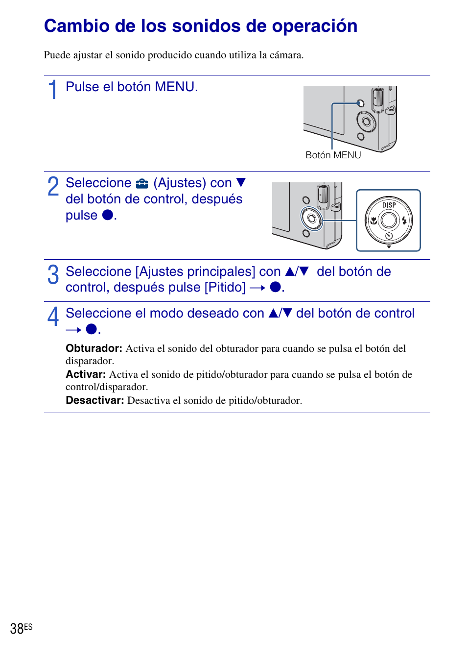 Cambio de los ajustes de la cámara, Cambio de los sonidos de operación | Sony DSC-W190 User Manual | Page 92 / 112