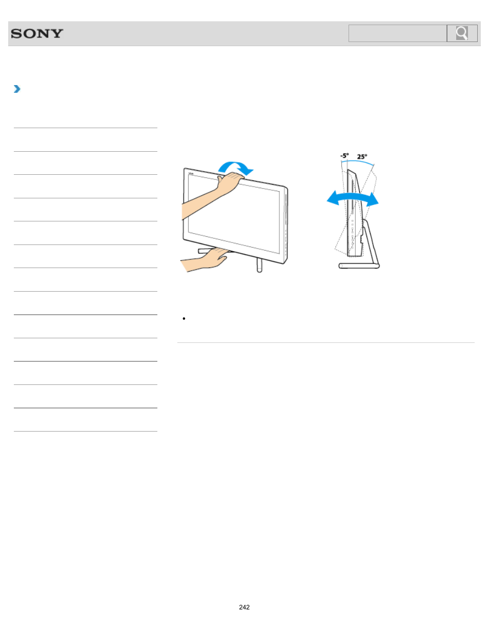 Adjusting the angle of the screen, How to use, Search | Sony SVL24145CXB User Manual | Page 242 / 541