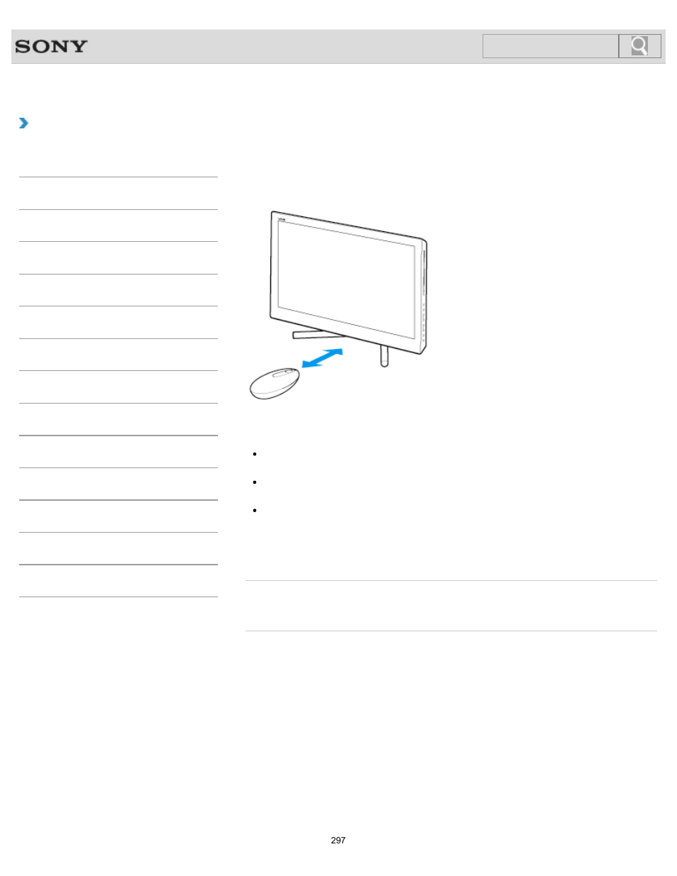 About the usage environment for the mouse, How to use, Search | Sony SVL24145CXB User Manual | Page 297 / 541