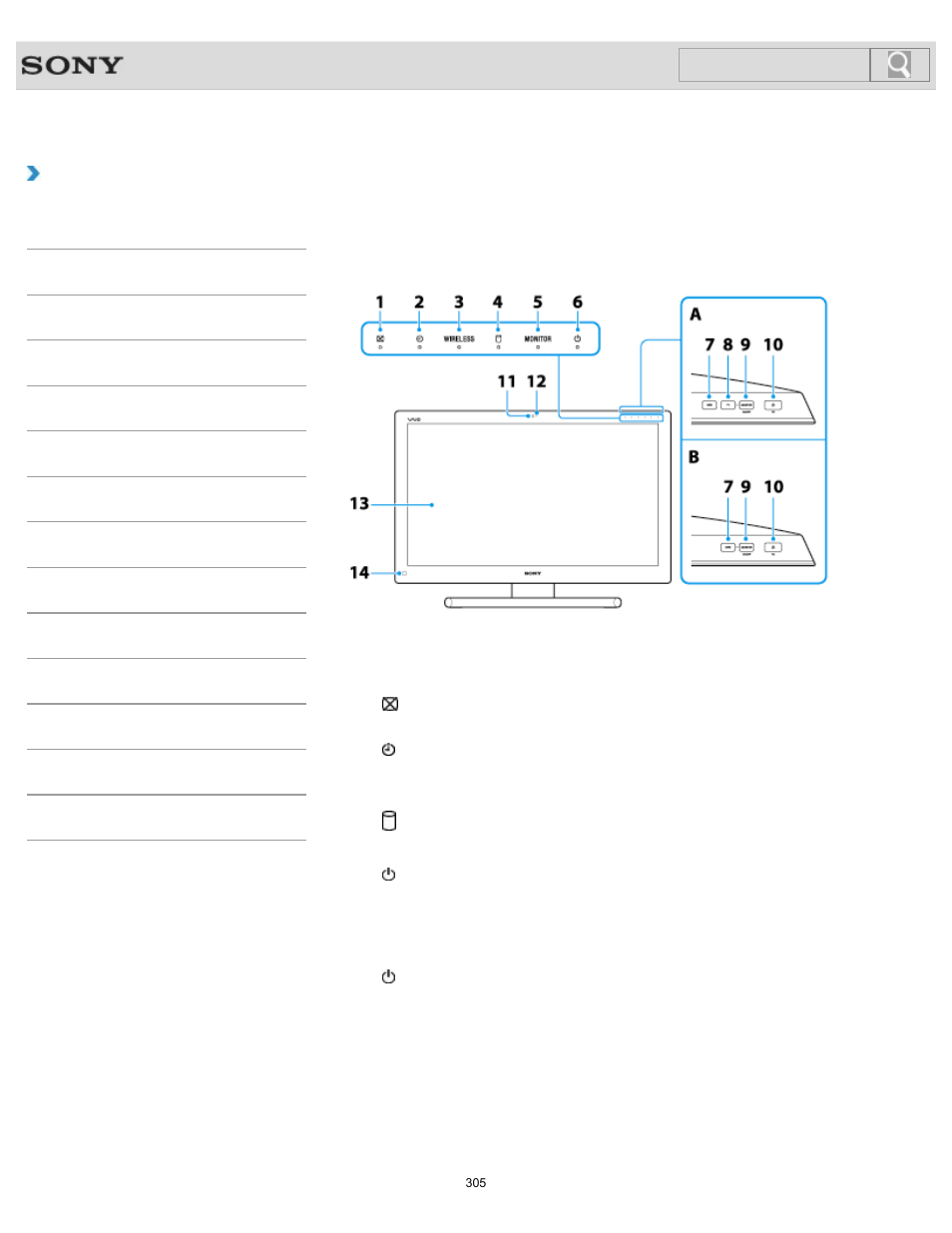 Parts and controls on the front, How to use, Search | Sony SVL24145CXB User Manual | Page 305 / 541