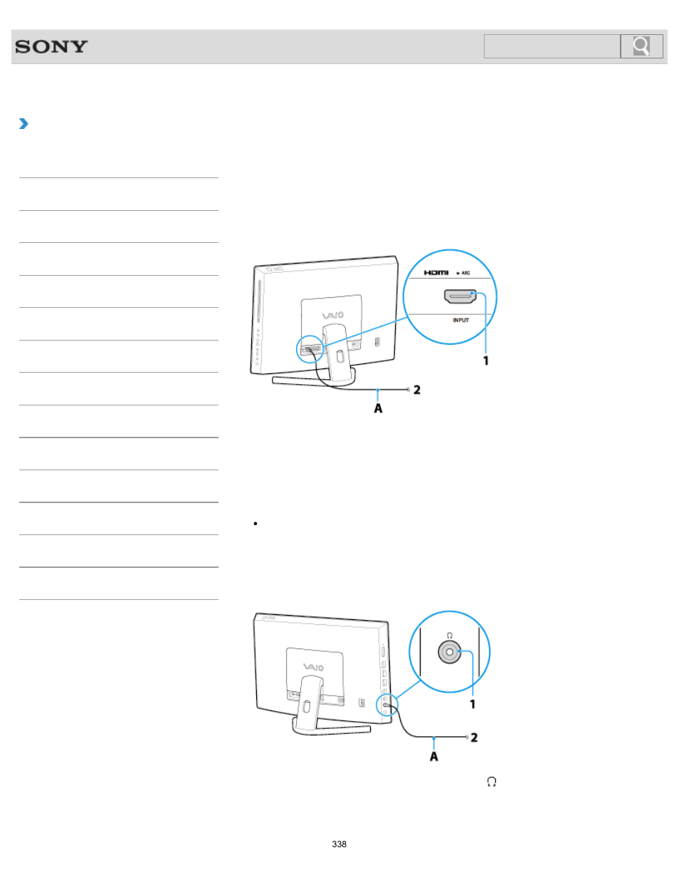 Connecting an audio system, How to use, Search | Sony SVL24145CXB User Manual | Page 338 / 541