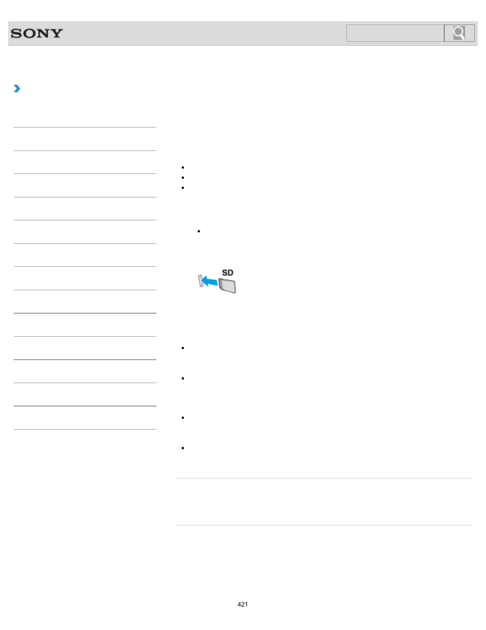 Inserting sd memory cards, Details, How to use | Search | Sony SVL24145CXB User Manual | Page 421 / 541