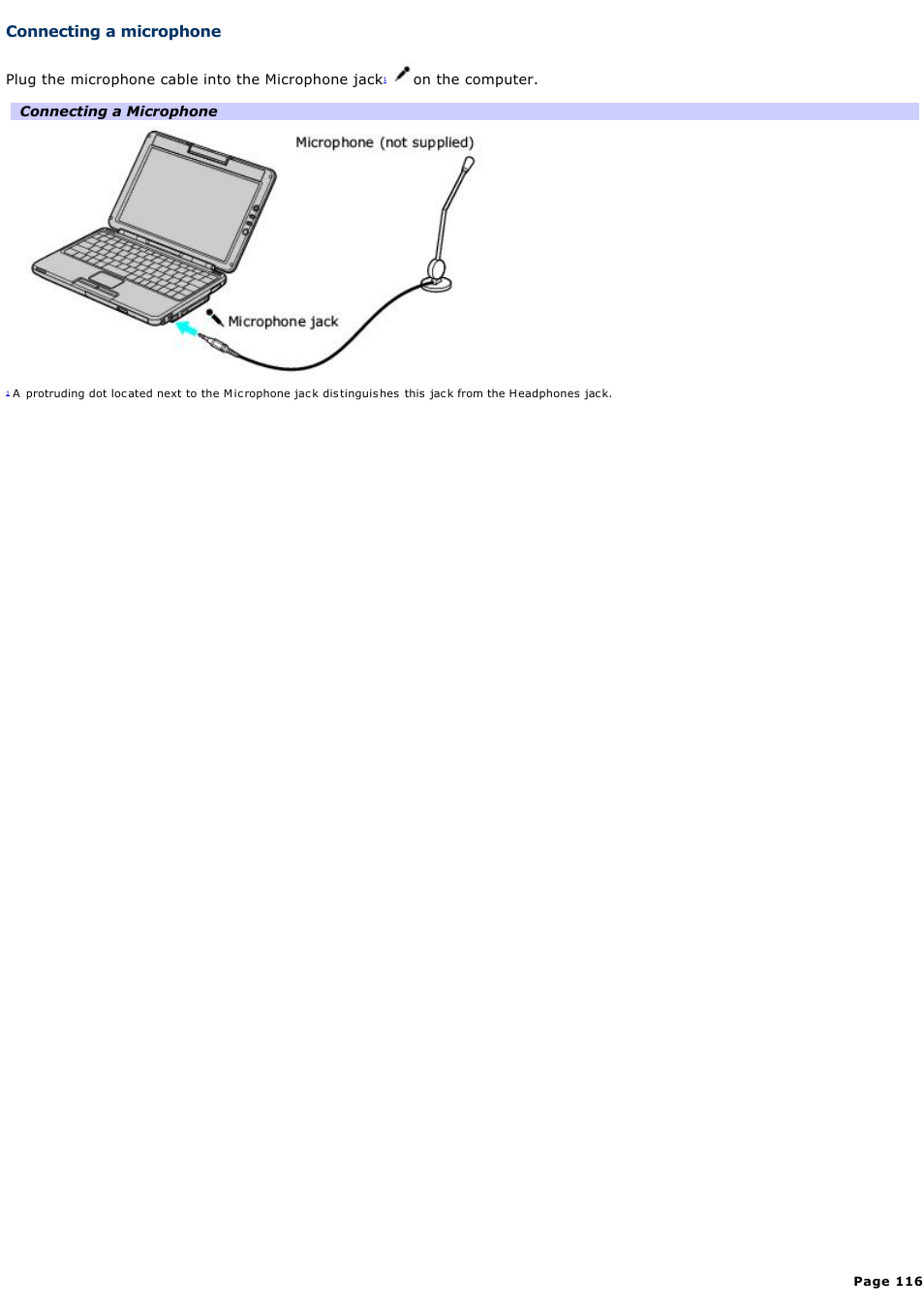 Connecting a microphone | Sony PCG-TR3AP2 User Manual | Page 116 / 199