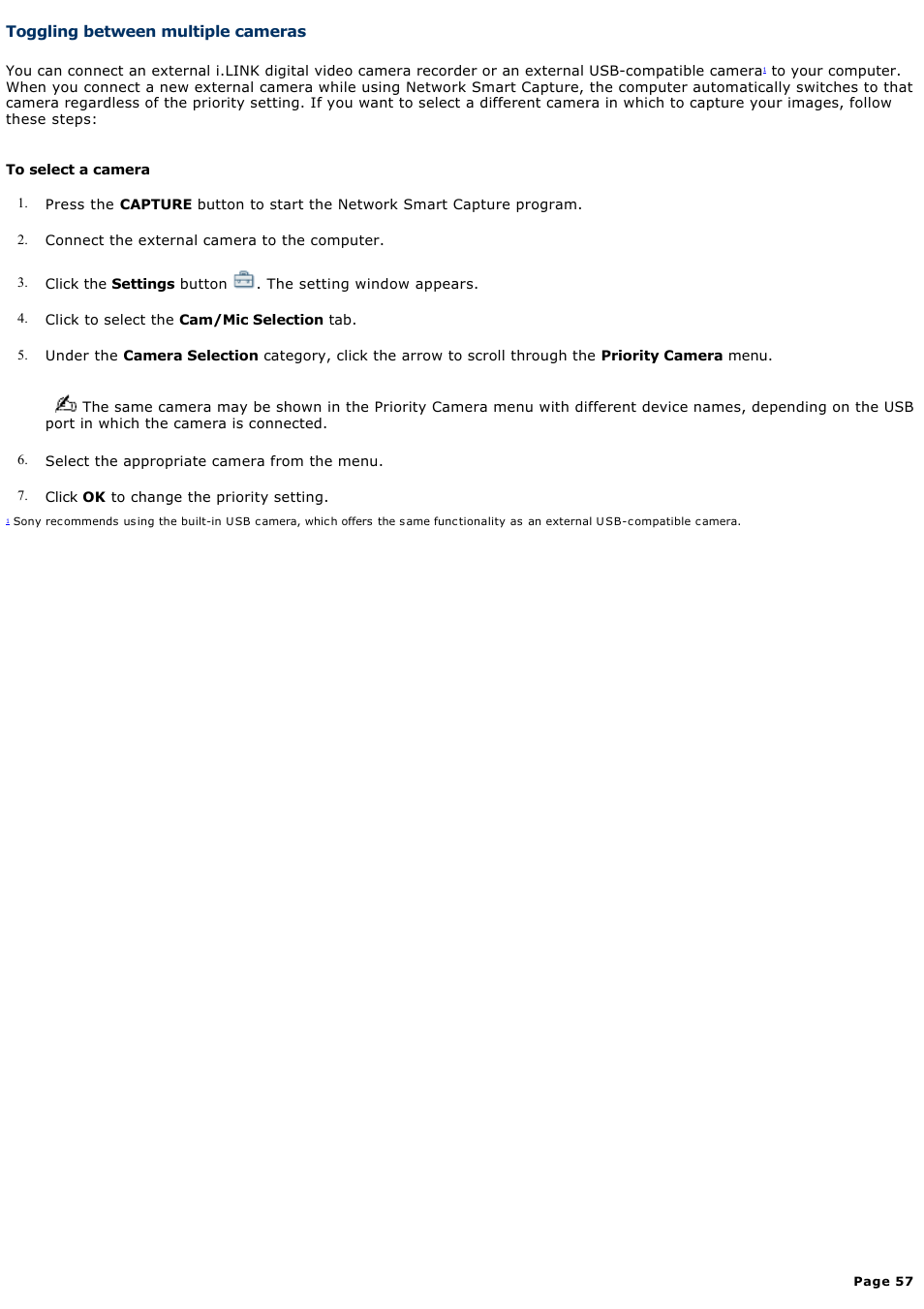Toggling between multiple cameras | Sony PCG-TR3AP2 User Manual | Page 57 / 199
