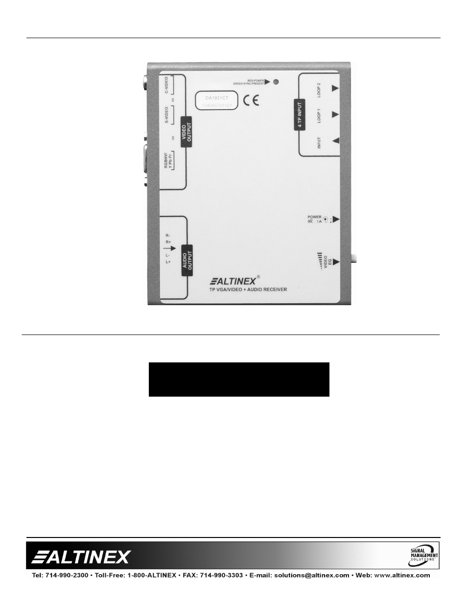 Altinex CAT-5 to VGA + Audio Receiver DA1931CT User Manual | 12 pages