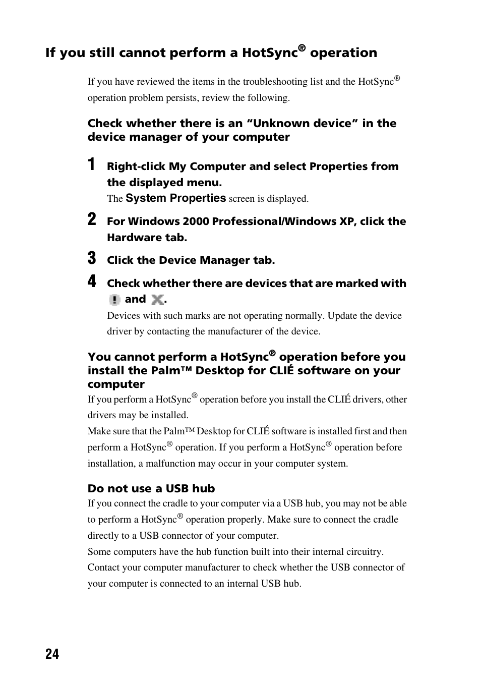 If you still cannot perform a hotsync, Operation | Sony PEG-NX60 User Manual | Page 24 / 52