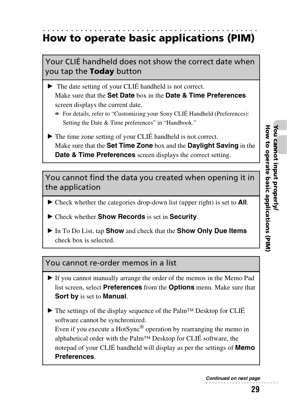 How to operate basic applications (pim), You cannot re-order memos in a list | Sony PEG-NX60 User Manual | Page 29 / 52