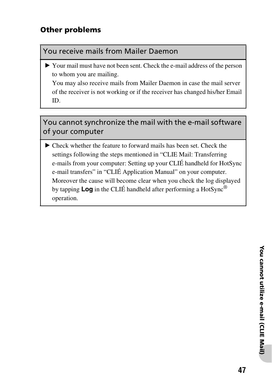 Other problems, You receive mails from mailer daemon | Sony PEG-NX60 User Manual | Page 47 / 52