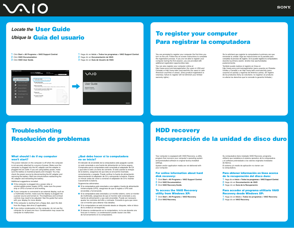 User guide, Locate the, Ubique la | Sony VGN-FS940 User Manual | Page 2 / 2