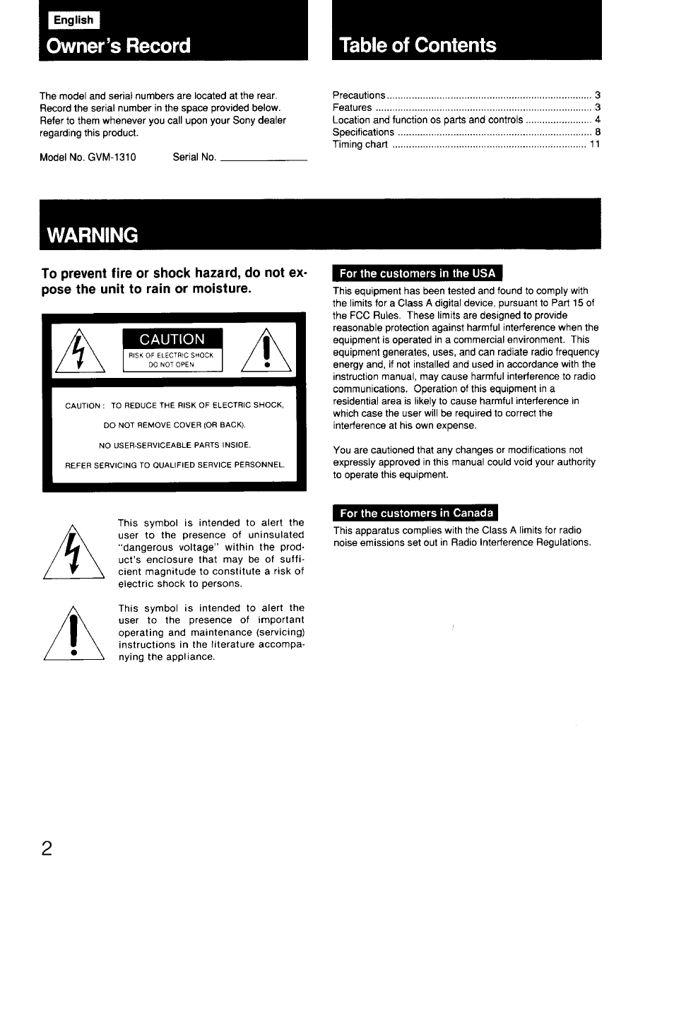 Sony GVM-1310 User Manual | Page 2 / 11