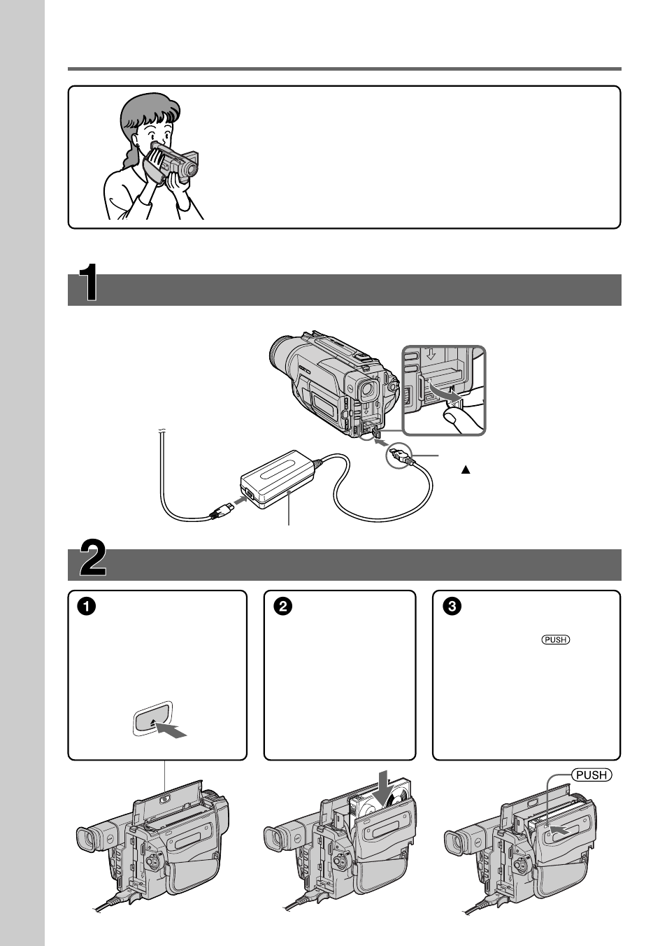 Quick start guide, Inserting a cassette, Connecting the power cord | Sony DCR-TRV120 User Manual | Page 6 / 132