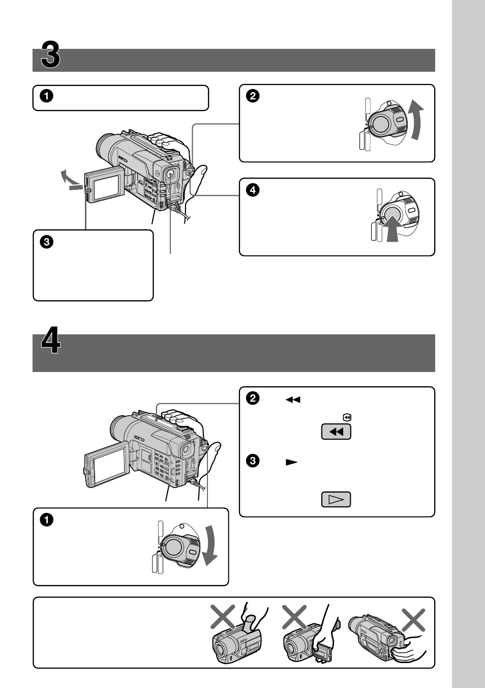Recording a picture, Monitoring the playback picture on the lcd screen, Rew play | P. 16), P. 24) | Sony DCR-TRV120 User Manual | Page 7 / 132