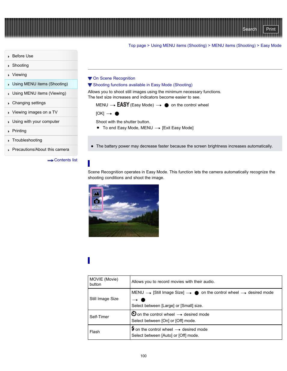 Easy mode, Cyber-shot user guide | Sony DSC-WX100 User Manual | Page 100 / 257