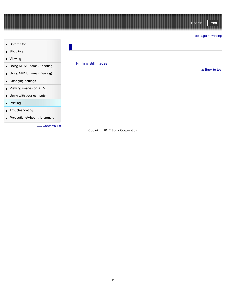Printing, Cyber-shot user guide | Sony DSC-WX100 User Manual | Page 11 / 257