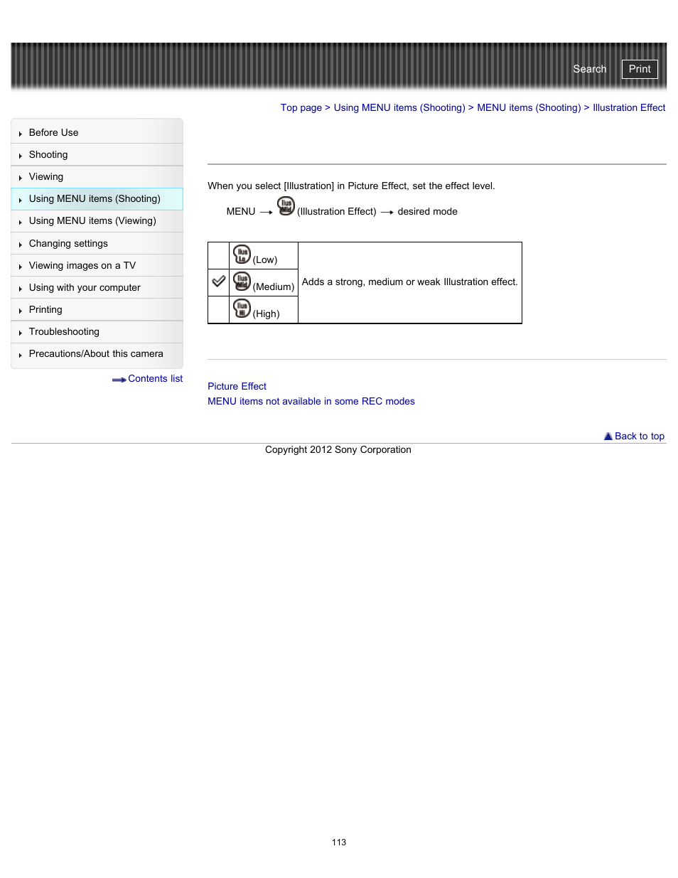 Illustration effect, Cyber-shot user guide | Sony DSC-WX100 User Manual | Page 113 / 257