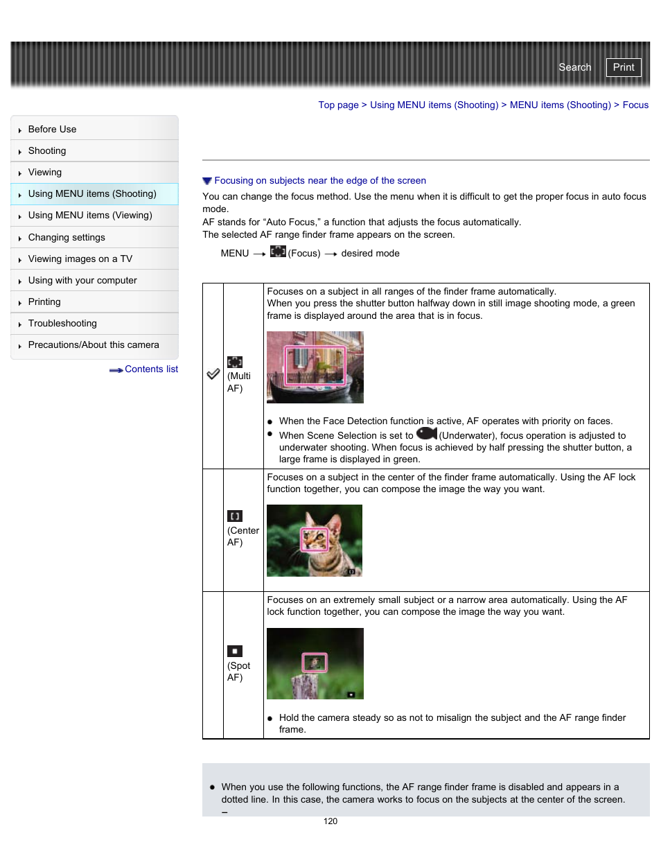 Focus, Details, Cyber-shot user guide | Sony DSC-WX100 User Manual | Page 120 / 257