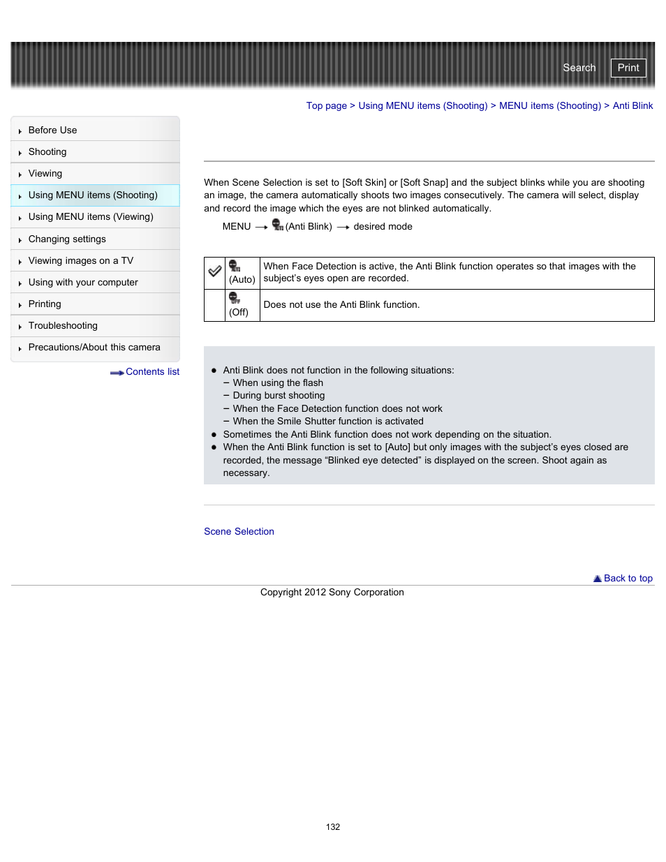 Anti blink, Cyber-shot user guide | Sony DSC-WX100 User Manual | Page 132 / 257