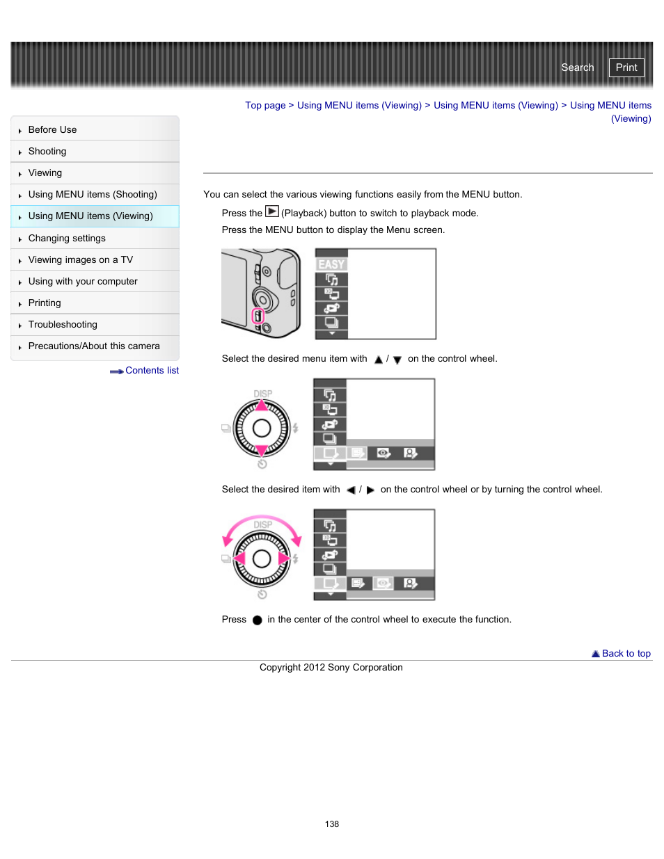 Using menu items (viewing), Cyber-shot user guide | Sony DSC-WX100 User Manual | Page 138 / 257