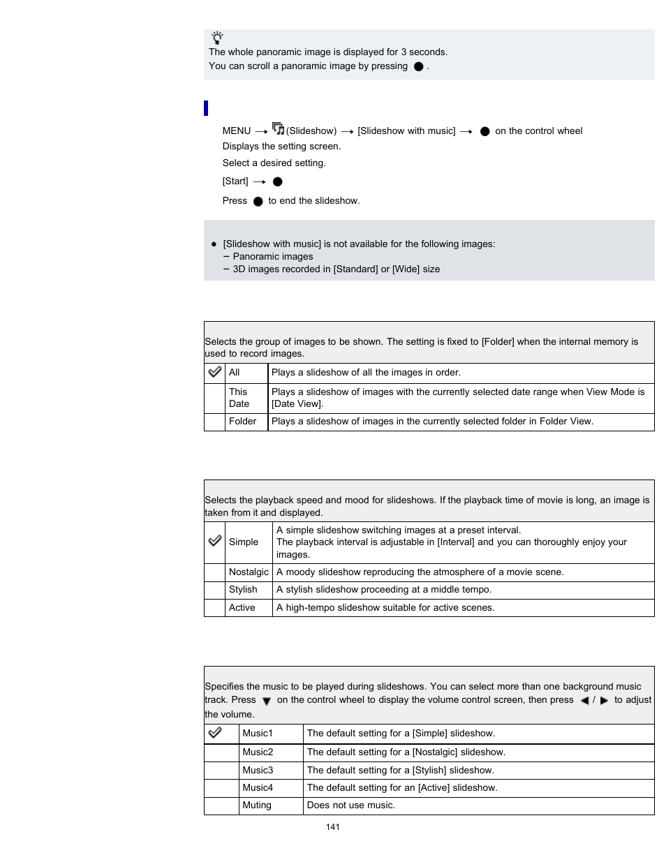Slideshow with music | Sony DSC-WX100 User Manual | Page 141 / 257