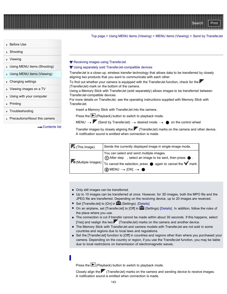 Send by transferjet, Cyber-shot user guide | Sony DSC-WX100 User Manual | Page 143 / 257