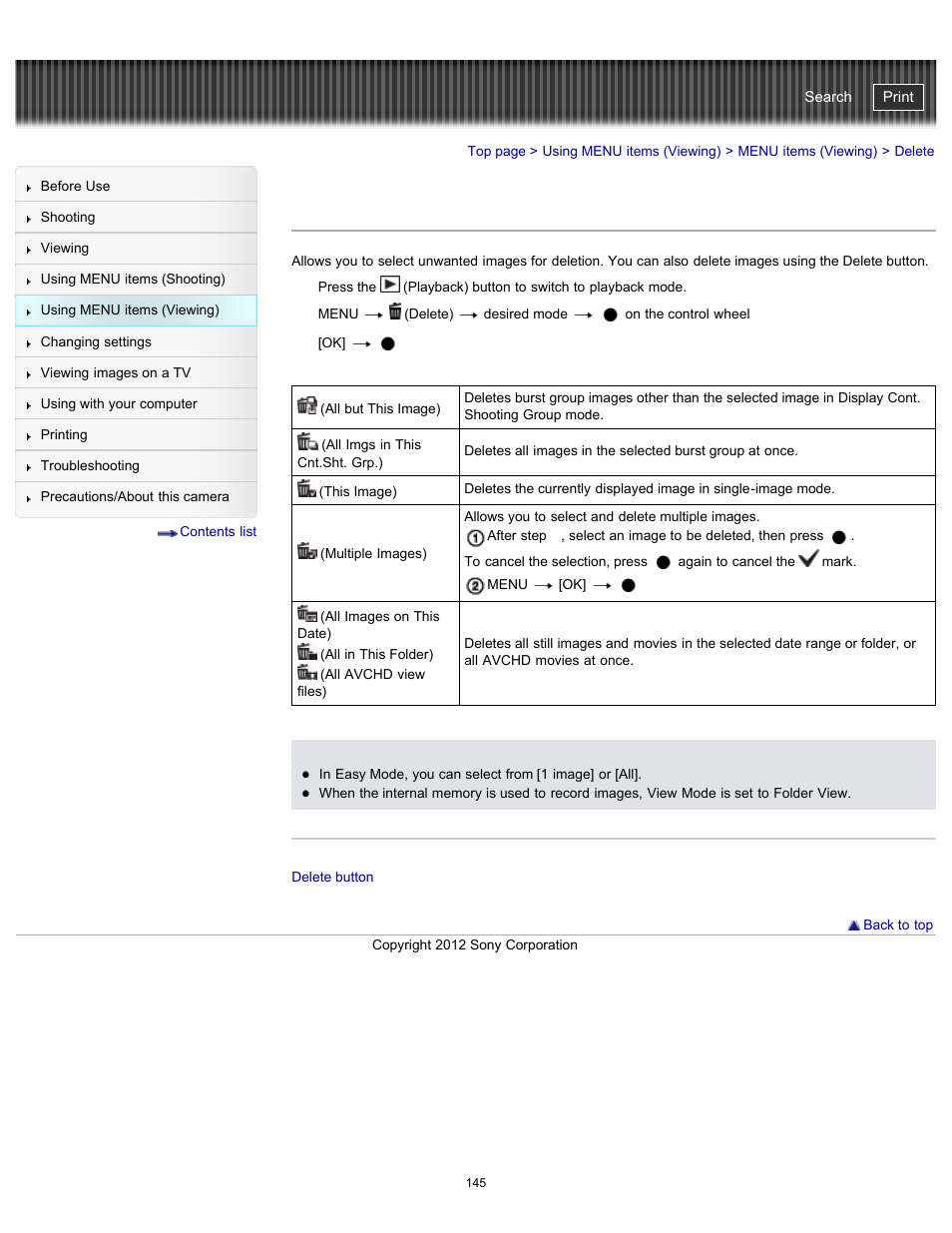 Delete, Details, Cyber-shot user guide | Sony DSC-WX100 User Manual | Page 145 / 257