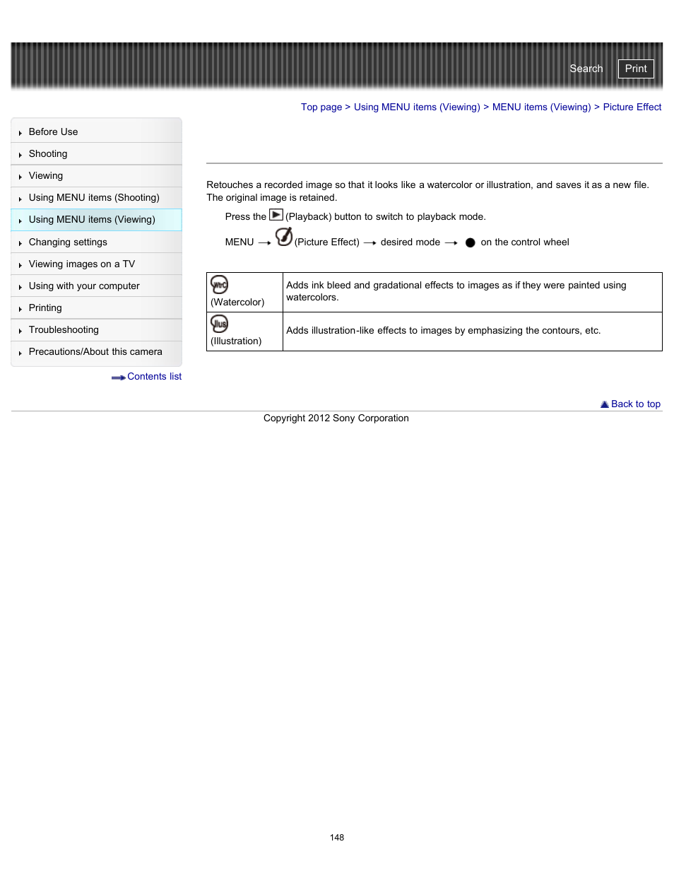 Picture effect, Cyber-shot user guide | Sony DSC-WX100 User Manual | Page 148 / 257