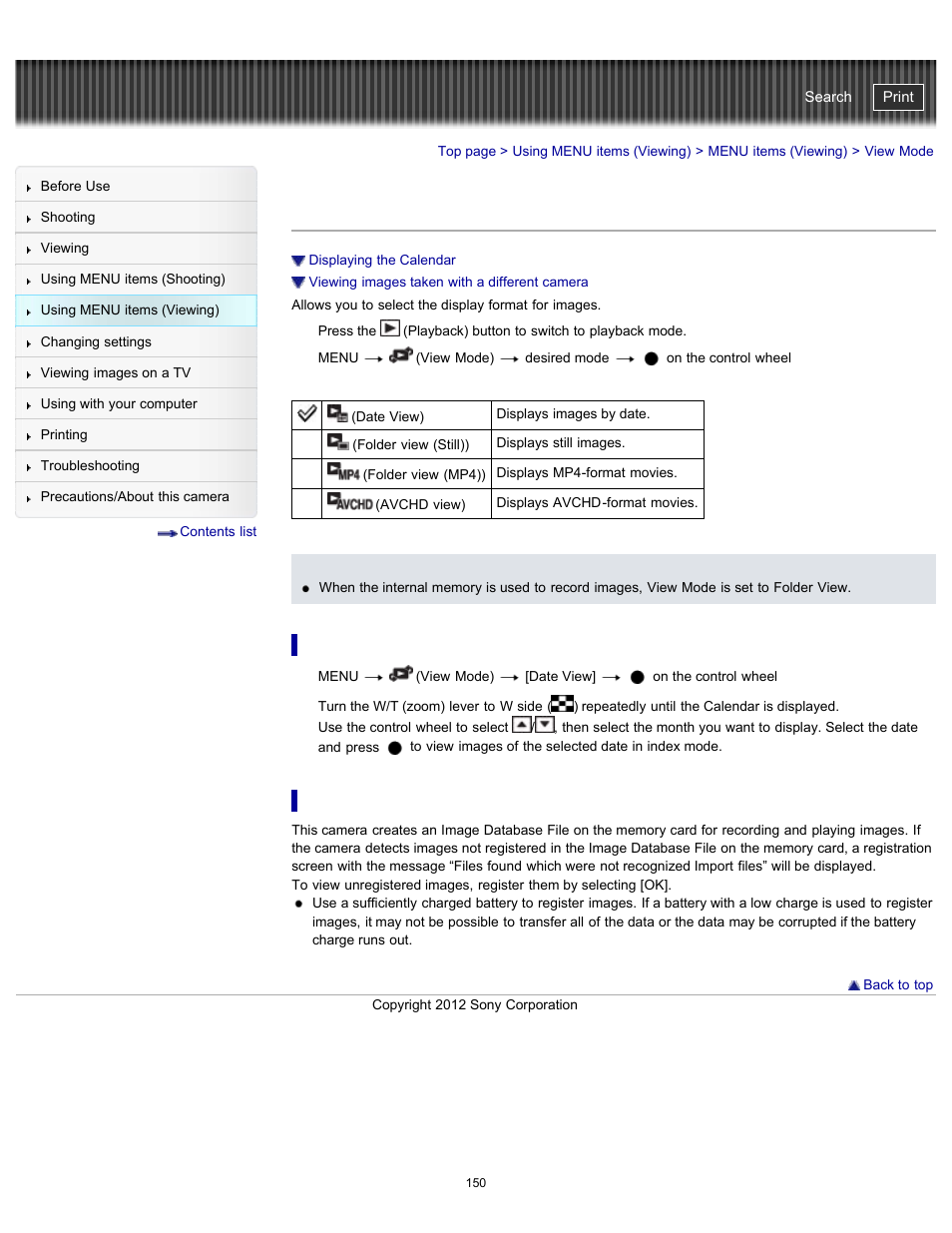 View mode, Cyber-shot user guide | Sony DSC-WX100 User Manual | Page 150 / 257