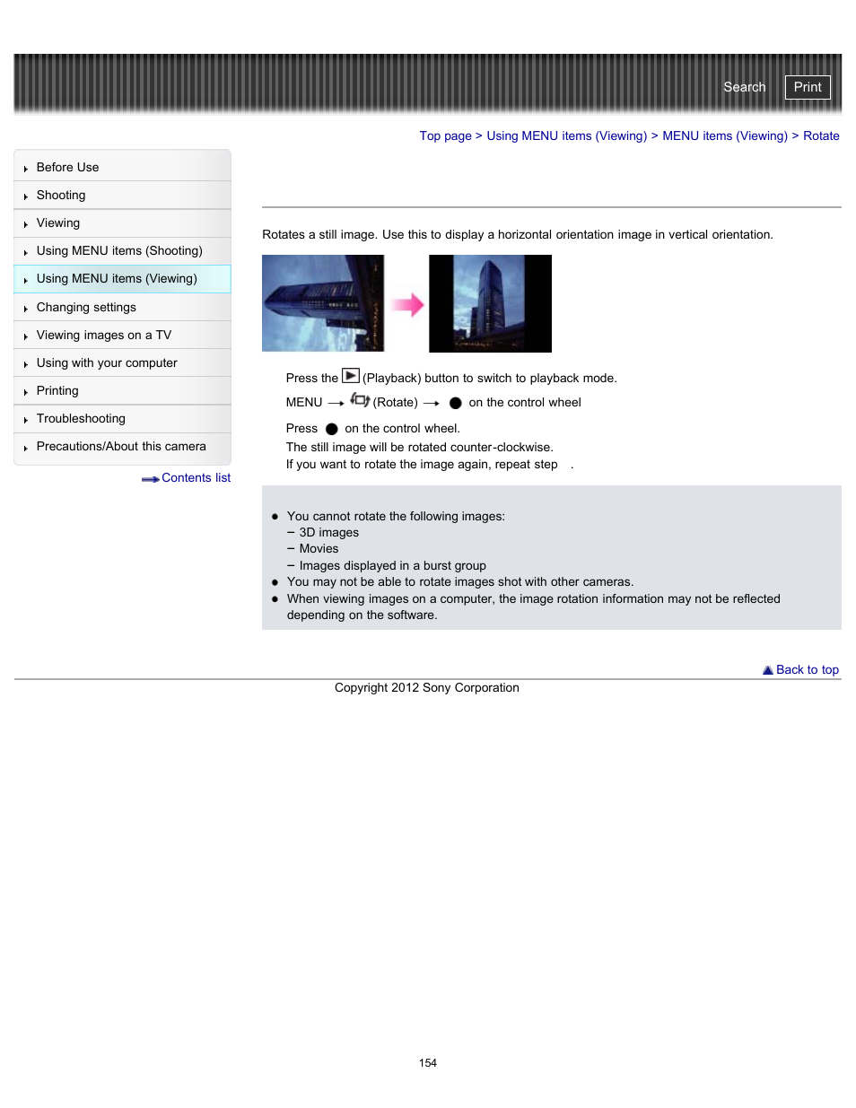 Rotate, Cyber-shot user guide | Sony DSC-WX100 User Manual | Page 154 / 257