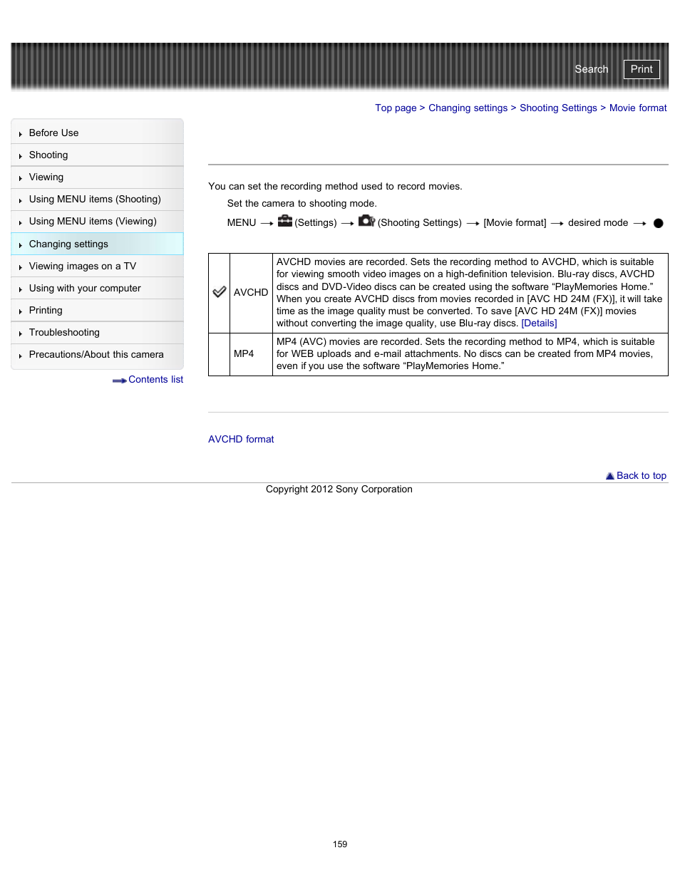 Movie format, Details, Cyber-shot user guide | Sony DSC-WX100 User Manual | Page 159 / 257