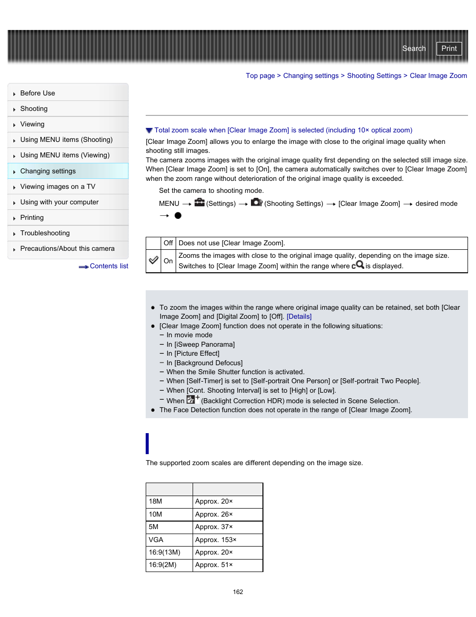 Clear image zoom, Details, Cyber-shot user guide | Sony DSC-WX100 User Manual | Page 162 / 257