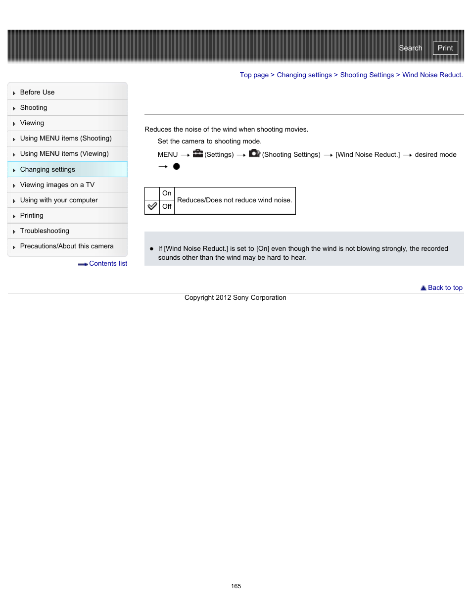 Wind noise reduct, Cyber-shot user guide | Sony DSC-WX100 User Manual | Page 165 / 257