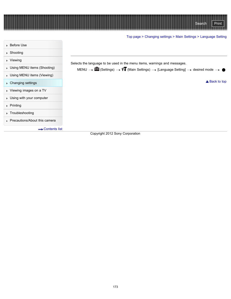 Language setting, Cyber-shot user guide | Sony DSC-WX100 User Manual | Page 173 / 257