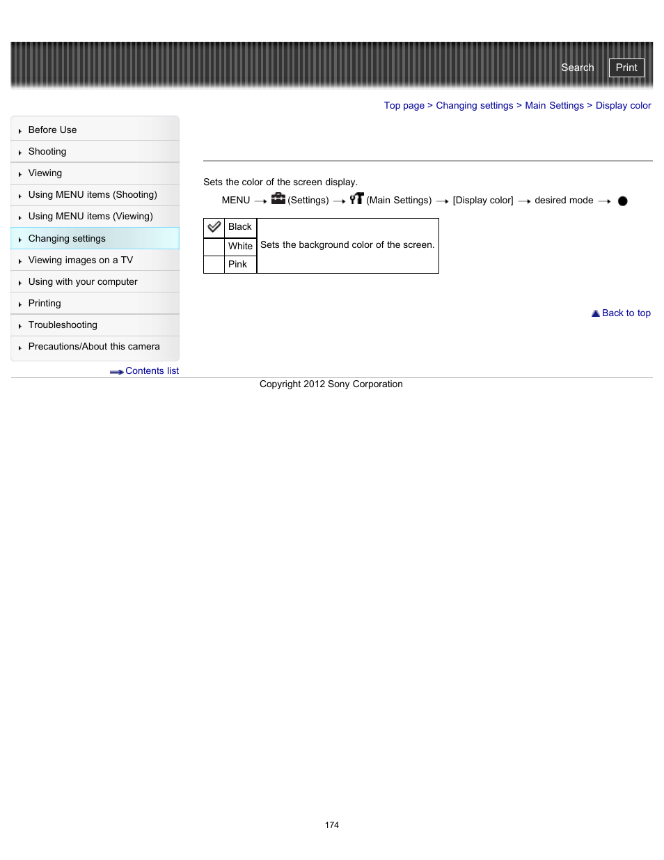 Display color, Cyber-shot user guide | Sony DSC-WX100 User Manual | Page 174 / 257