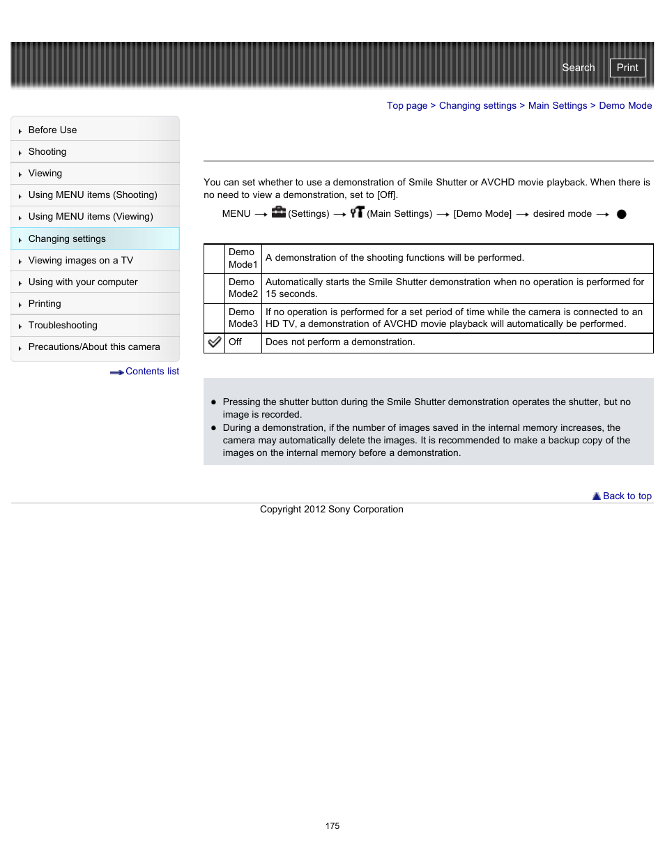 Demo mode, Cyber-shot user guide | Sony DSC-WX100 User Manual | Page 175 / 257