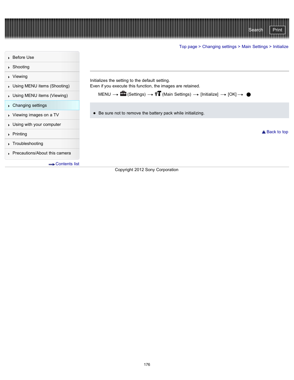 Initialize, Cyber-shot user guide | Sony DSC-WX100 User Manual | Page 176 / 257
