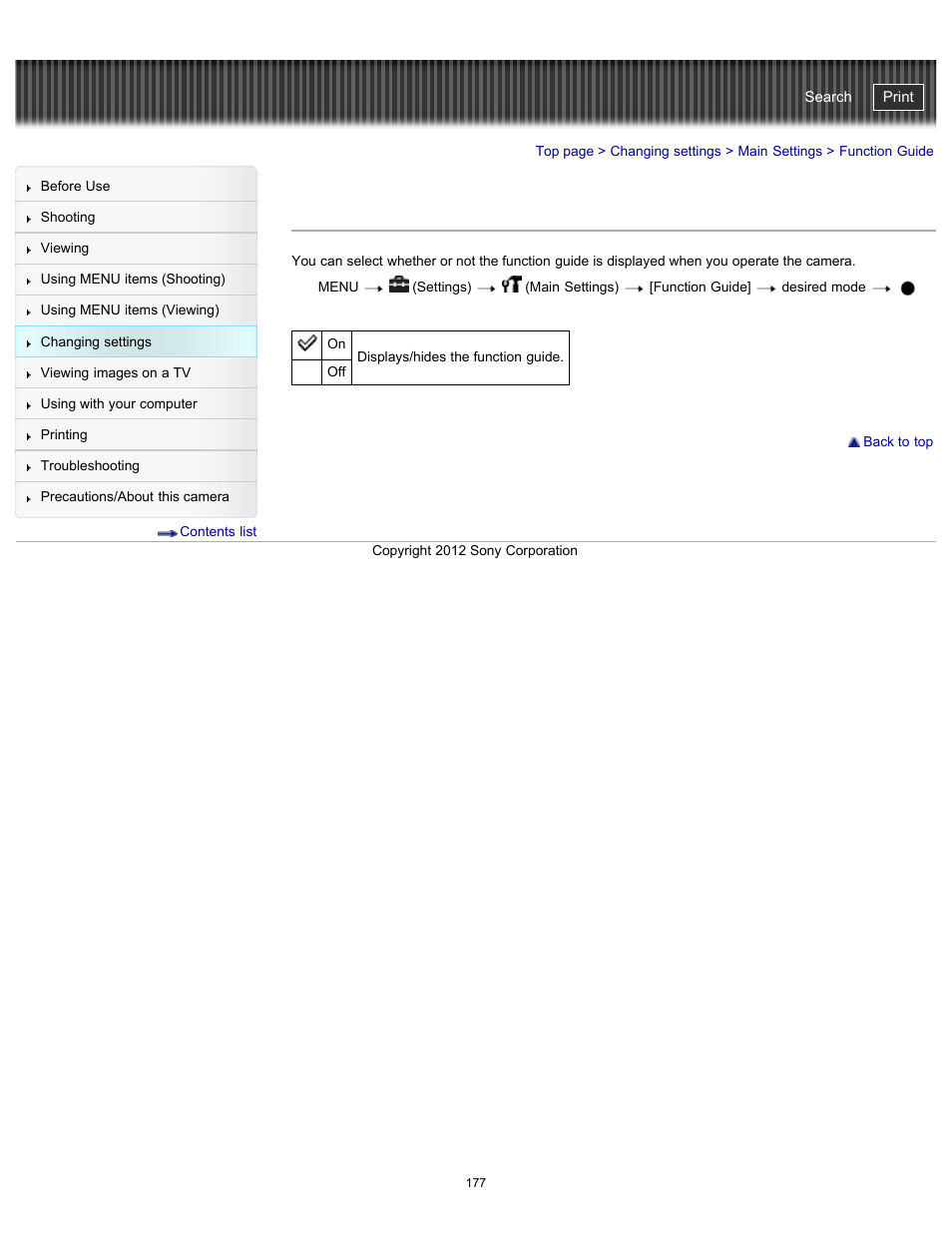 Function guide, Cyber-shot user guide | Sony DSC-WX100 User Manual | Page 177 / 257
