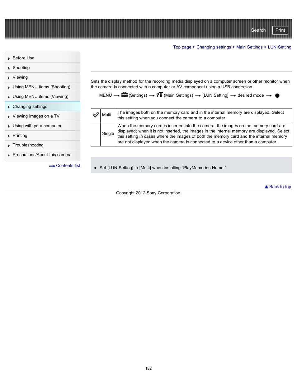 Lun setting, Cyber-shot user guide | Sony DSC-WX100 User Manual | Page 182 / 257