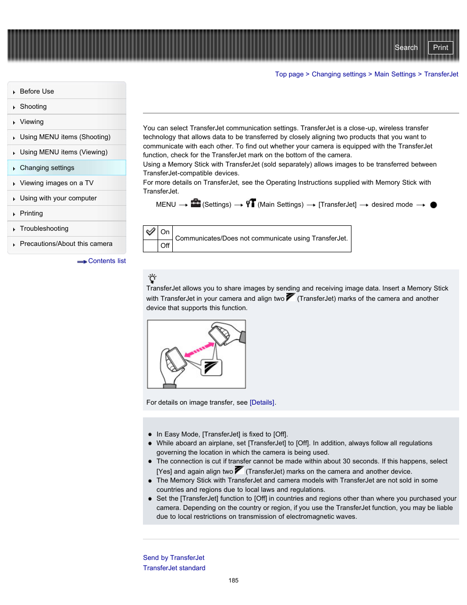 Transferjet, Details, Cyber-shot user guide | Sony DSC-WX100 User Manual | Page 185 / 257