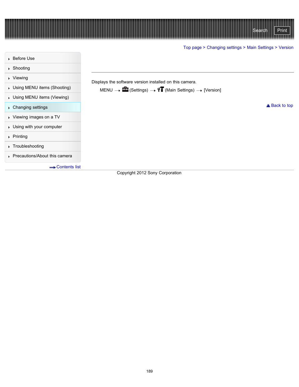 Version, Cyber-shot user guide | Sony DSC-WX100 User Manual | Page 189 / 257