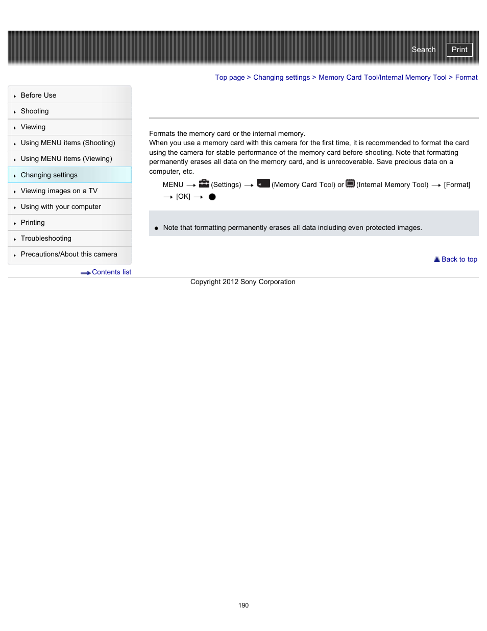 Format, Cyber-shot user guide | Sony DSC-WX100 User Manual | Page 190 / 257