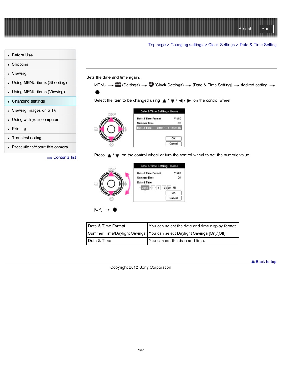 Date & time setting, Cyber-shot user guide | Sony DSC-WX100 User Manual | Page 197 / 257