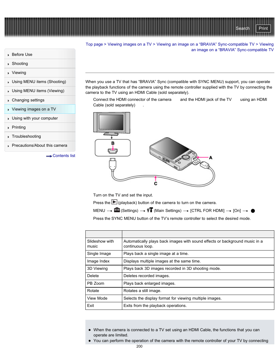 Viewing an image on a “bravia” sync-compatible tv, Cyber-shot user guide | Sony DSC-WX100 User Manual | Page 200 / 257