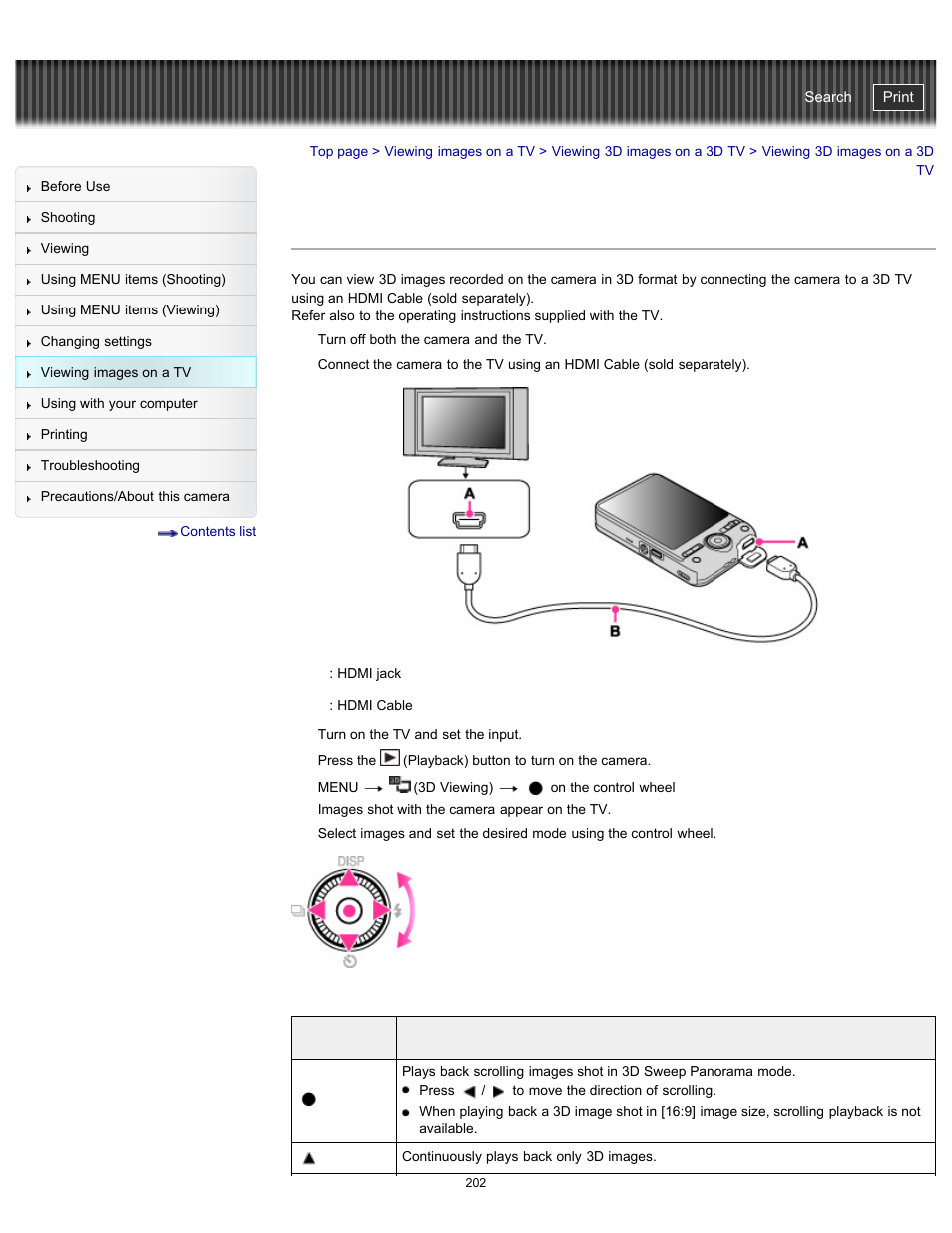 Viewing 3d images on a 3d tv, Cyber-shot user guide | Sony DSC-WX100 User Manual | Page 202 / 257