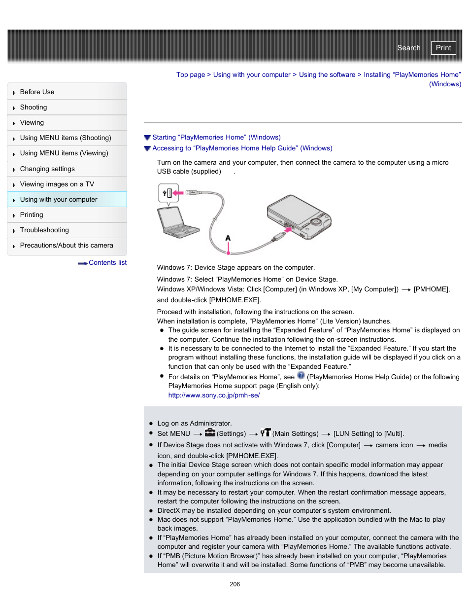 Installing “playmemories home” (windows), Cyber-shot user guide | Sony DSC-WX100 User Manual | Page 206 / 257
