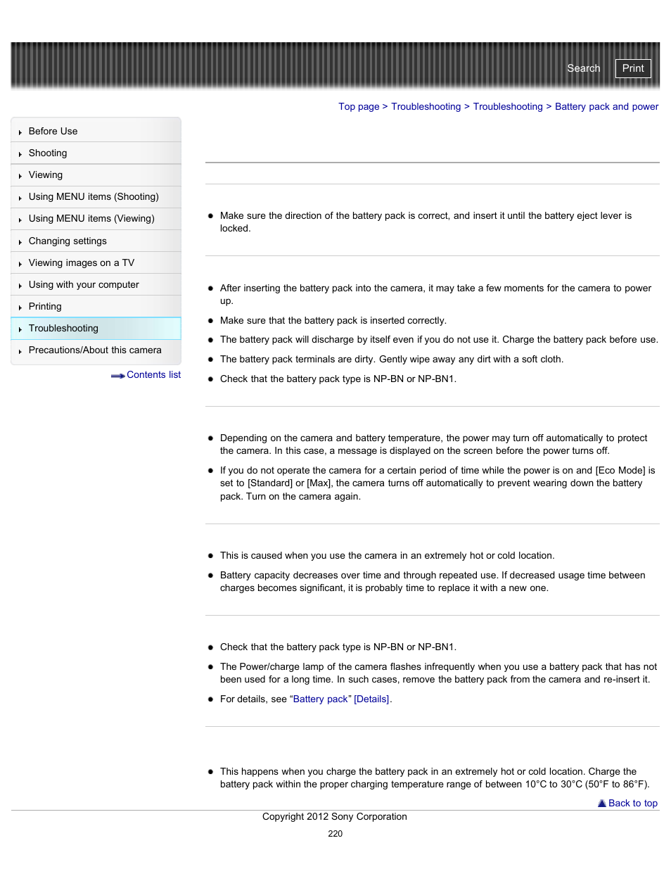 Battery pack and power, Cyber-shot user guide | Sony DSC-WX100 User Manual | Page 220 / 257