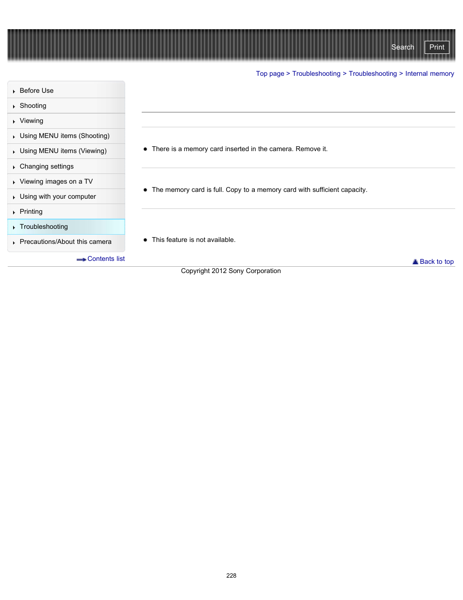 Internal memory, Cyber-shot user guide | Sony DSC-WX100 User Manual | Page 228 / 257