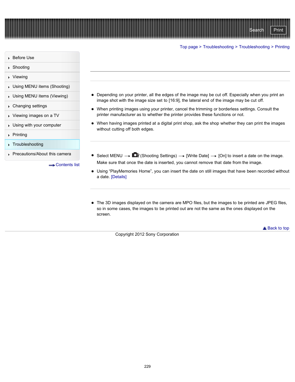 Printing, Cyber-shot user guide | Sony DSC-WX100 User Manual | Page 229 / 257