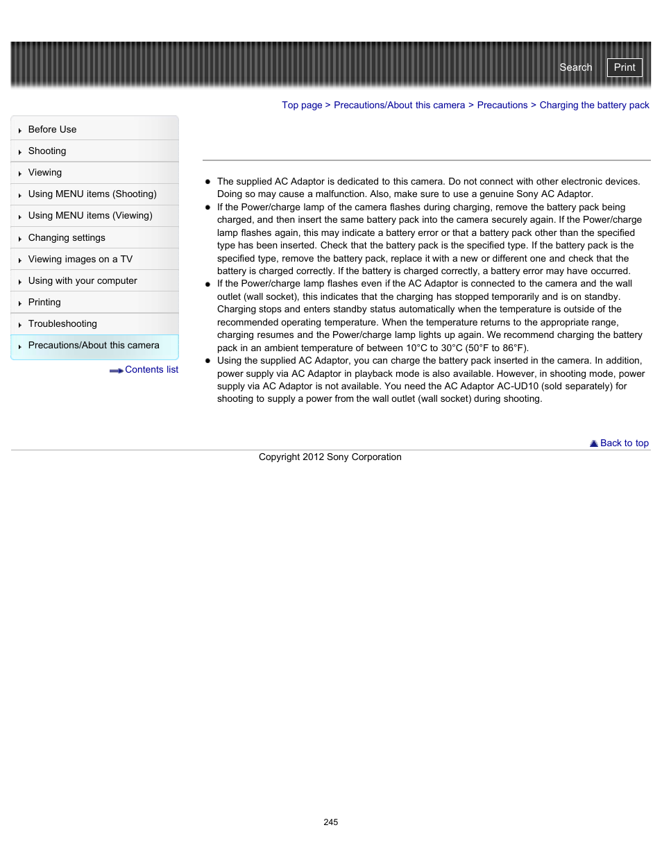 Charging the battery pack, Cyber-shot user guide | Sony DSC-WX100 User Manual | Page 245 / 257