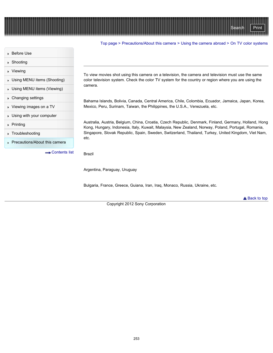 On tv color systems, Details, Cyber-shot user guide | Sony DSC-WX100 User Manual | Page 253 / 257